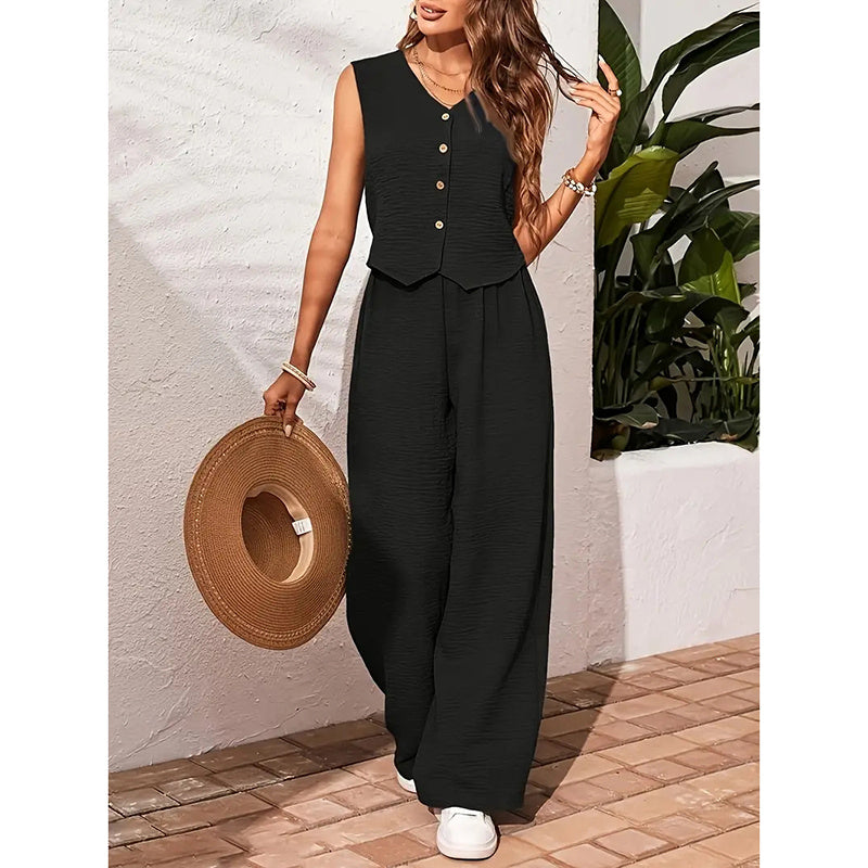 Ensemble Femme 2 Pièces – Blazer Court & Pantalon Large Chic Été 2025