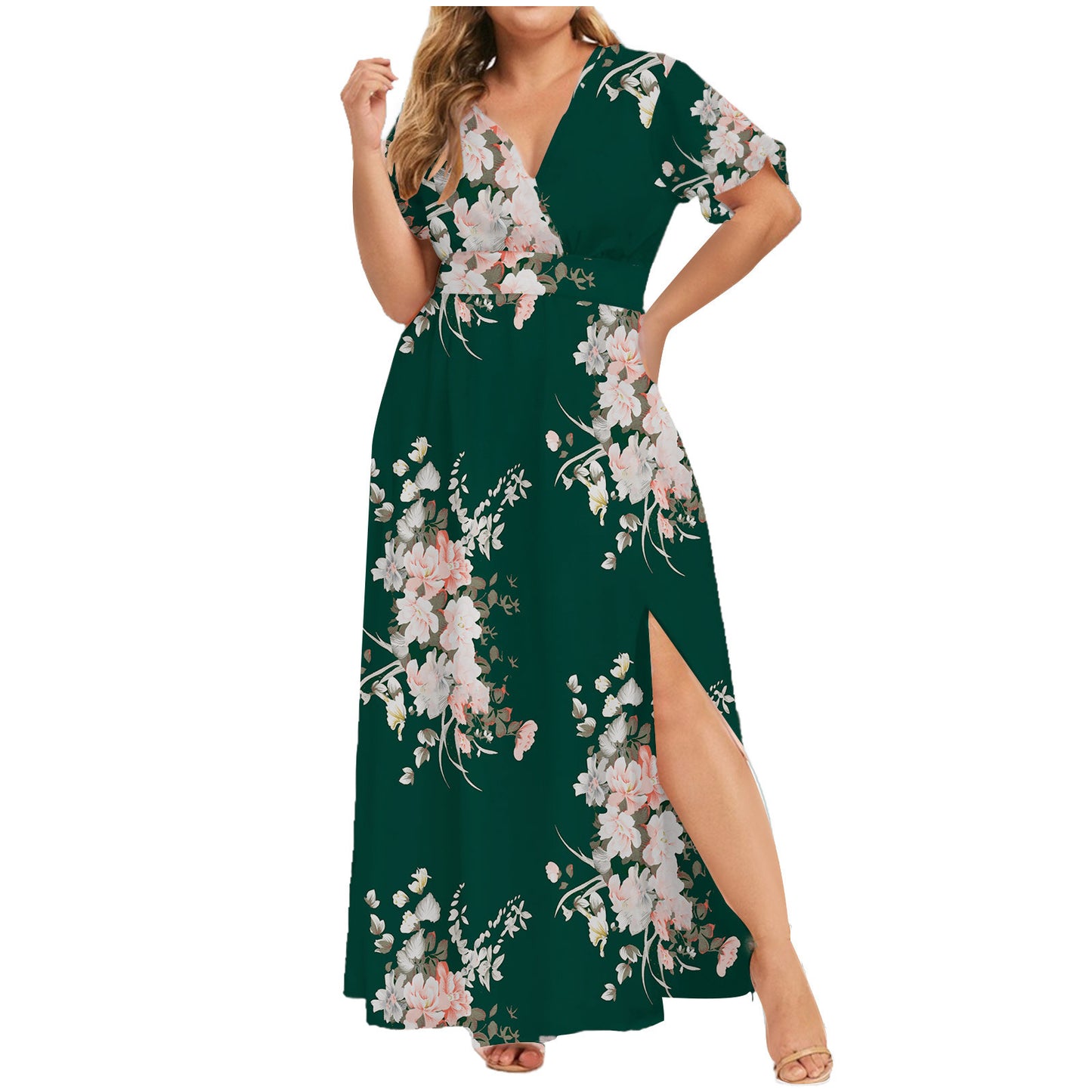 Robe d'Été Fleurie Femme à Manches Courtes – Style Européen Élégant