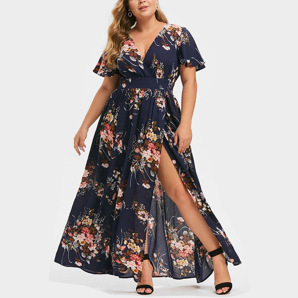 Robe d'Été Fleurie Femme à Manches Courtes – Style Européen Élégant
