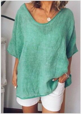 T-shirt Femme Oversize d’Été à Manches Courtes en Lin et Coton