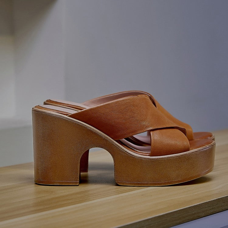 Sandales Rétro Femme – Cuir Véritable & Talon Épais Été 2025