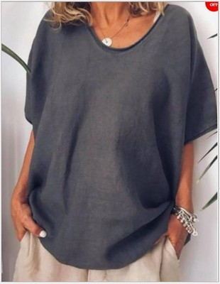 T-shirt Femme Oversize d’Été à Manches Courtes en Lin et Coton