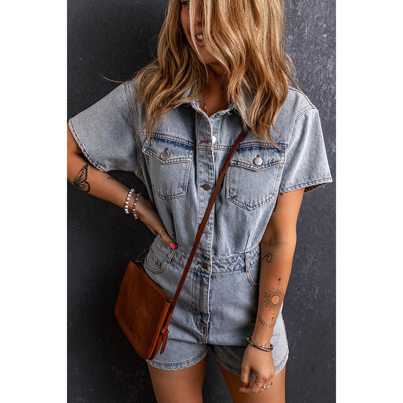 Combinaison Vintage à Manches Courtes pour Femme