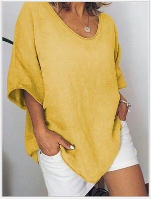 T-shirt Femme Oversize d’Été à Manches Courtes en Lin et Coton