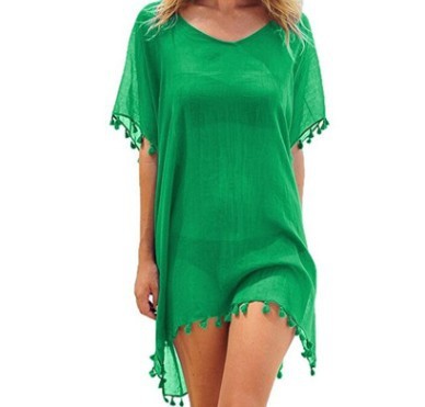 Robe Tunique de Plage Femme – Ample, Légère et Élégante avec Pompons
