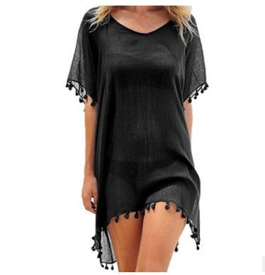 Robe Tunique de Plage Femme – Ample, Légère et Élégante avec Pompons