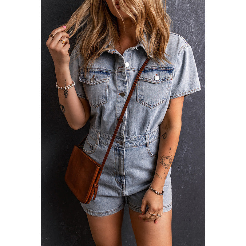 Combinaison Vintage à Manches Courtes pour Femme
