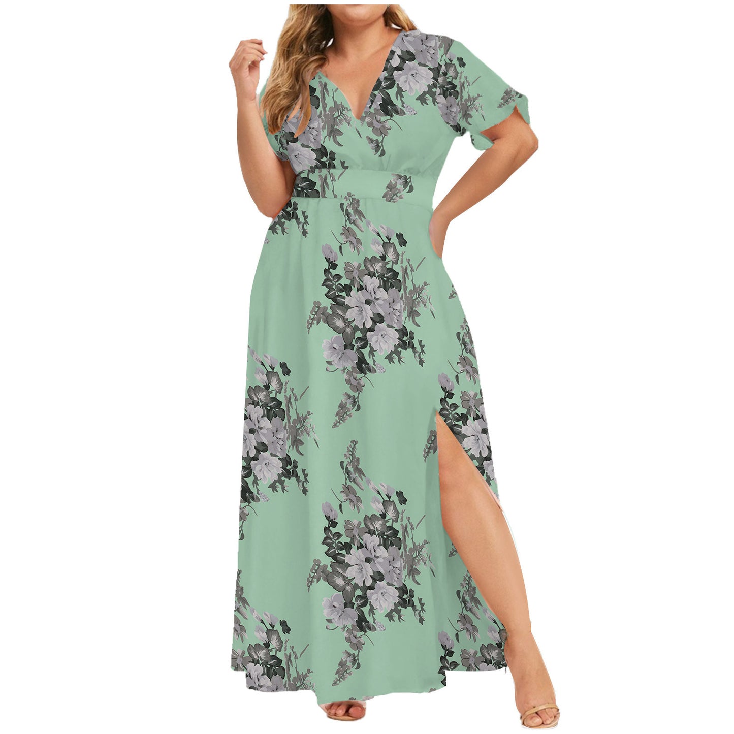Robe d'Été Fleurie Femme à Manches Courtes – Style Européen Élégant