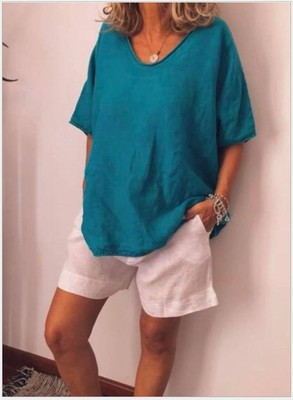 T-shirt Femme Oversize d’Été à Manches Courtes en Lin et Coton