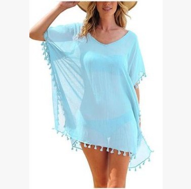 Robe Tunique de Plage Femme – Ample, Légère et Élégante avec Pompons