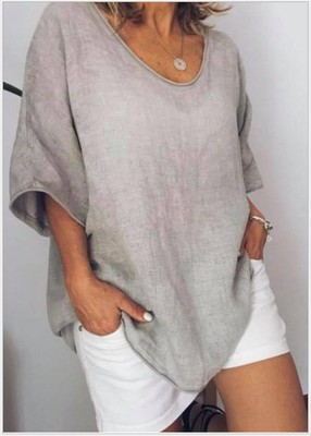 T-shirt Femme Oversize d’Été à Manches Courtes en Lin et Coton