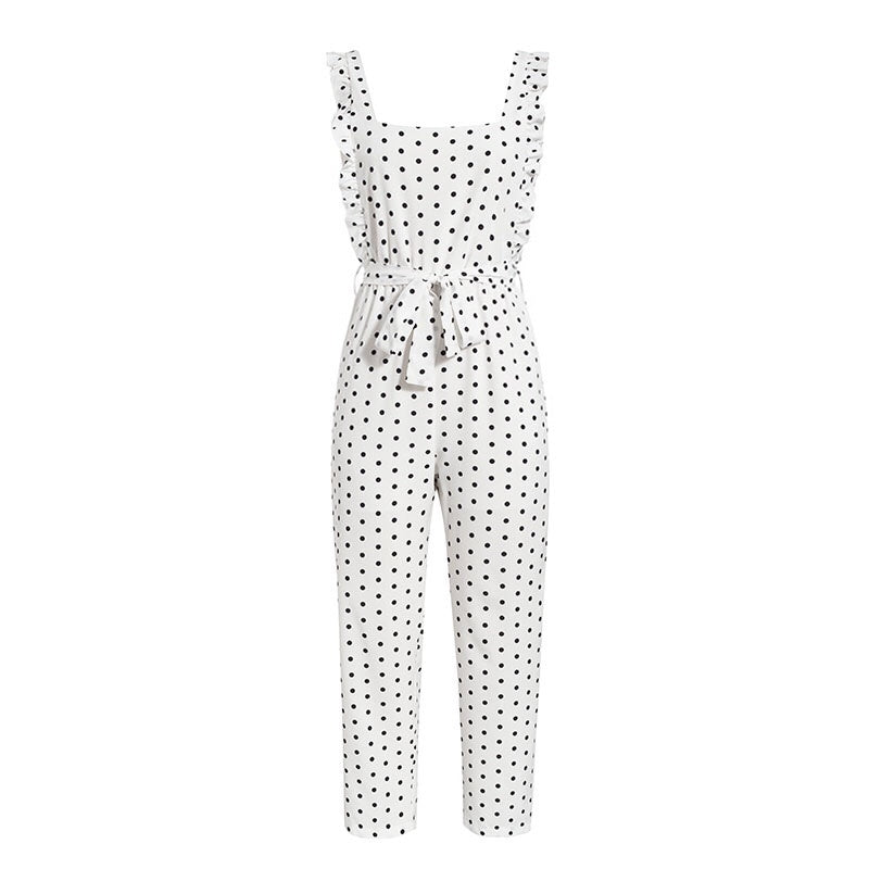 Design Sense Chiffon Jumpsuit - Combinaison Sans Manches à Pois pour Femme