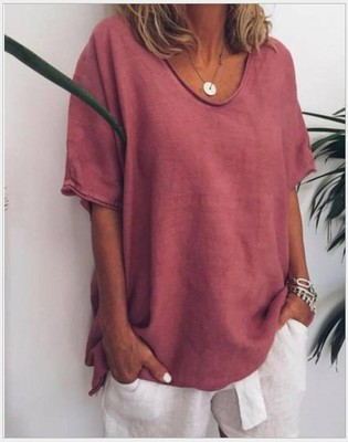 T-shirt Femme Oversize d’Été à Manches Courtes en Lin et Coton