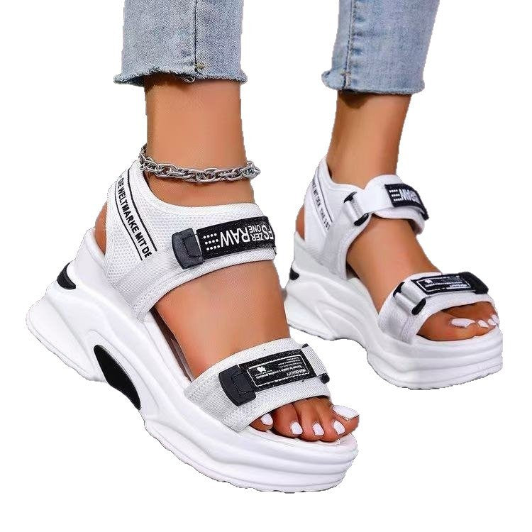 Sandales Compensées Femme – Style Sport de Plage avec Velcro & Bout Ouvert