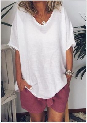 T-shirt Femme Oversize d’Été à Manches Courtes en Lin et Coton