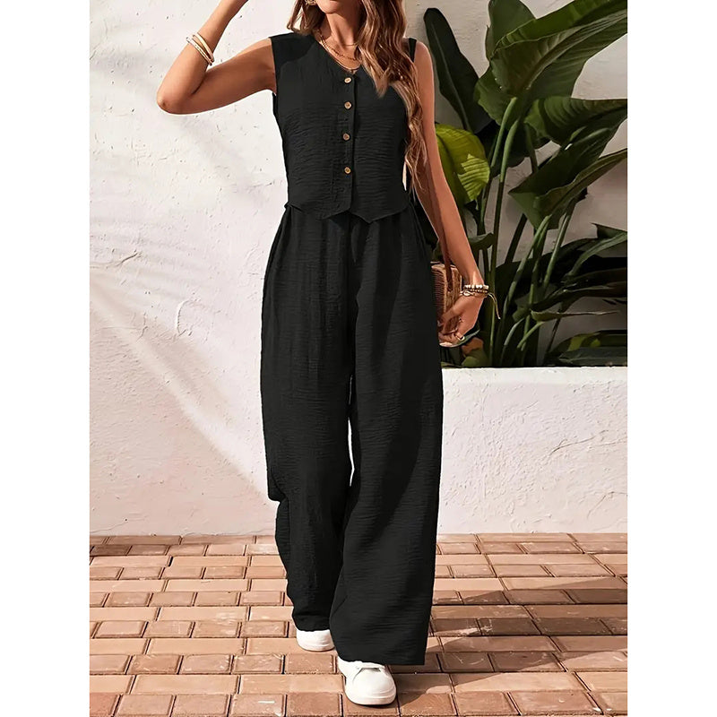 Ensemble Femme 2 Pièces – Blazer Court & Pantalon Large Chic Été 2025