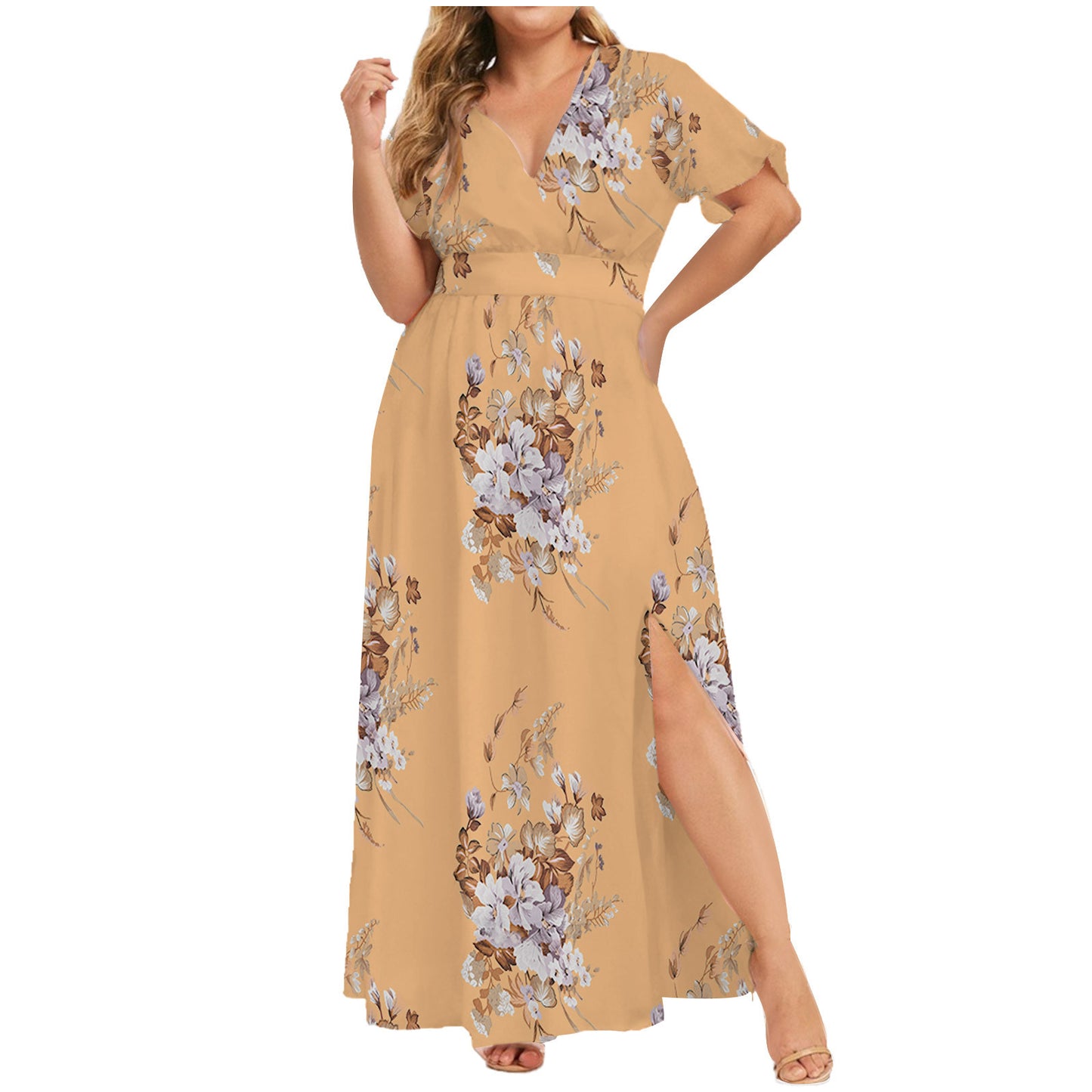 Robe d'Été Fleurie Femme à Manches Courtes – Style Européen Élégant