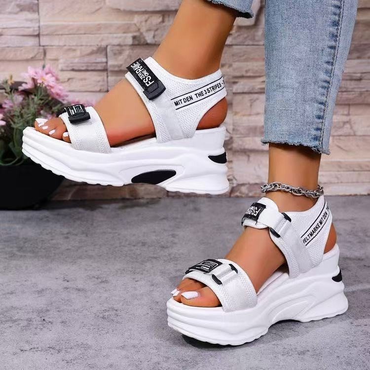 Sandales Compensées Femme – Style Sport de Plage avec Velcro & Bout Ouvert