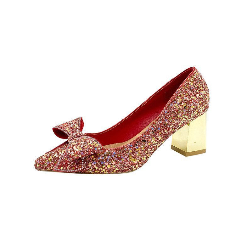 Escarpins Femme à Paillettes – Talon Épais, Bout Pointu & Style Xiuhe Mariage