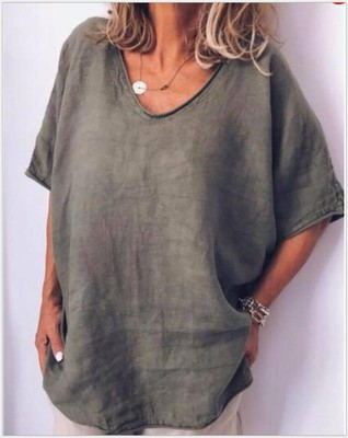 T-shirt Femme Oversize d’Été à Manches Courtes en Lin et Coton