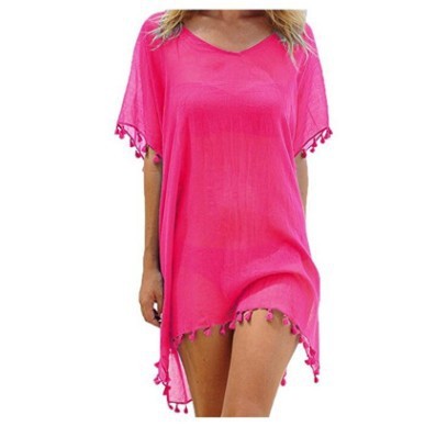 Robe Tunique de Plage Femme – Ample, Légère et Élégante avec Pompons