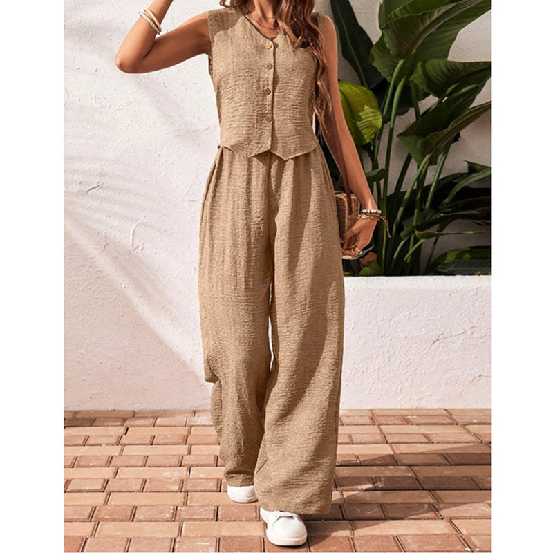 Ensemble Femme 2 Pièces – Blazer Court & Pantalon Large Chic Été 2025