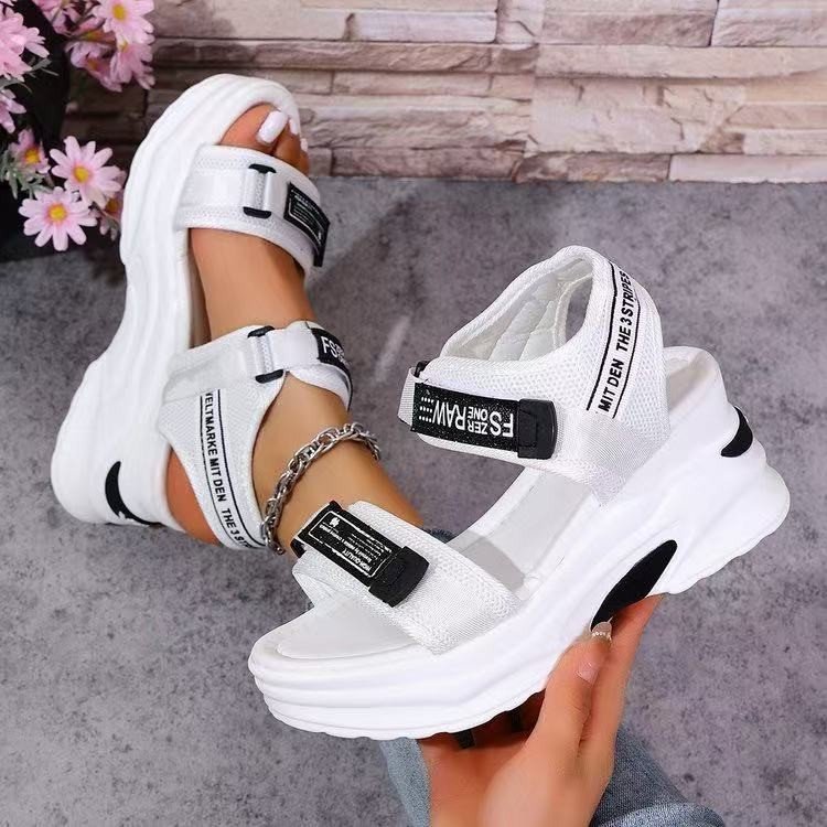 Sandales Compensées Femme – Style Sport de Plage avec Velcro & Bout Ouvert