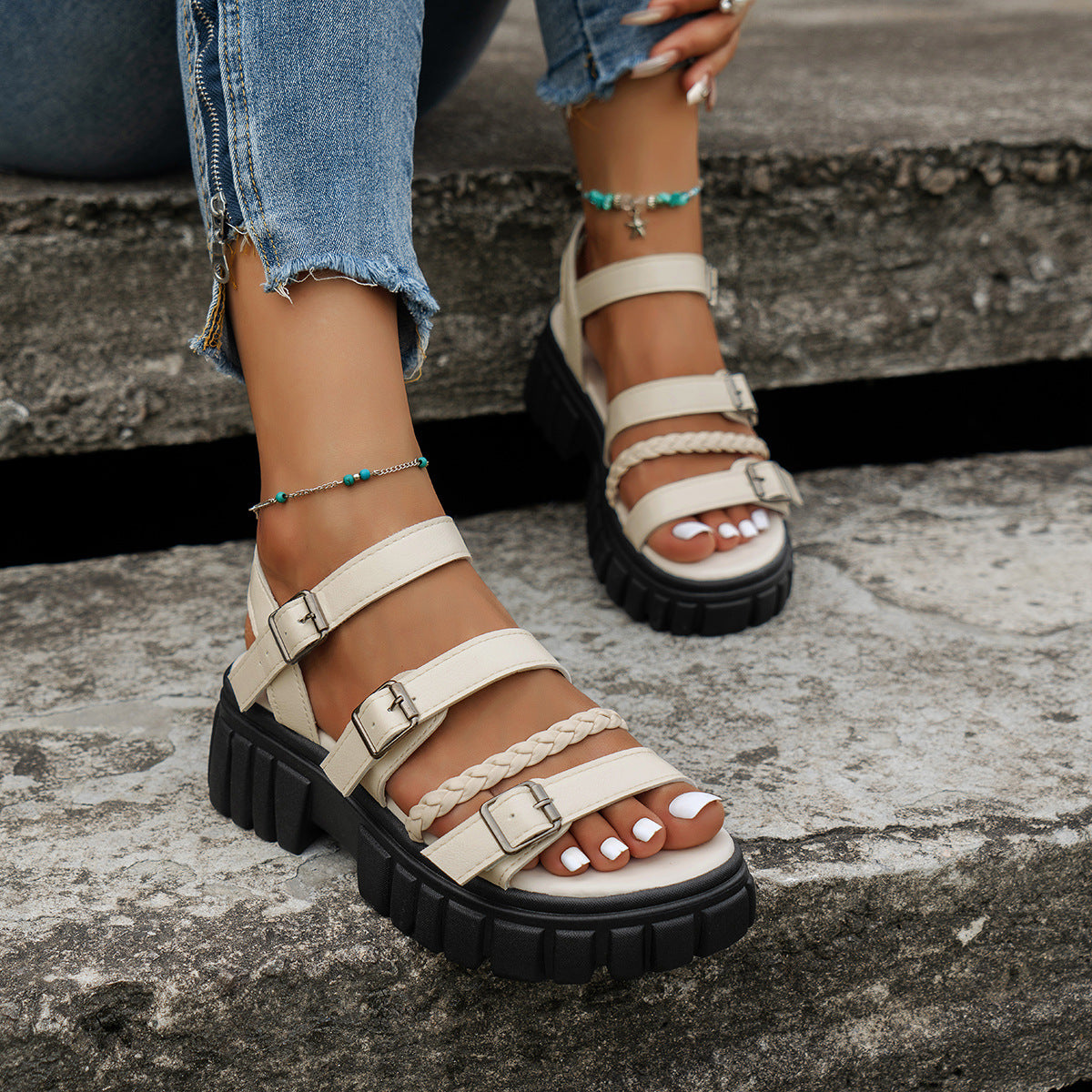 Sandales Femme Épaisses à Bout Ouvert – Style Éponge & Semelle Chunky