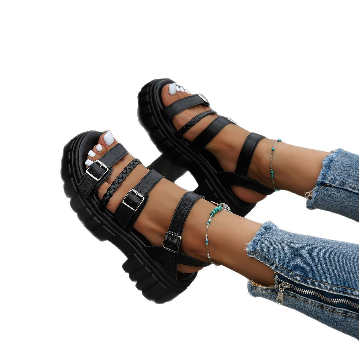 Sandales Femme Épaisses à Bout Ouvert – Style Éponge & Semelle Chunky