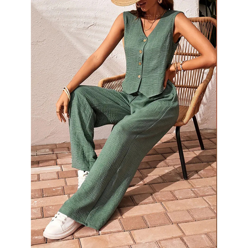 Ensemble Femme 2 Pièces – Blazer Court & Pantalon Large Chic Été 2025