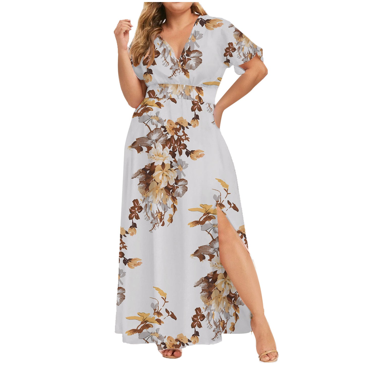 Robe d'Été Fleurie Femme à Manches Courtes – Style Européen Élégant