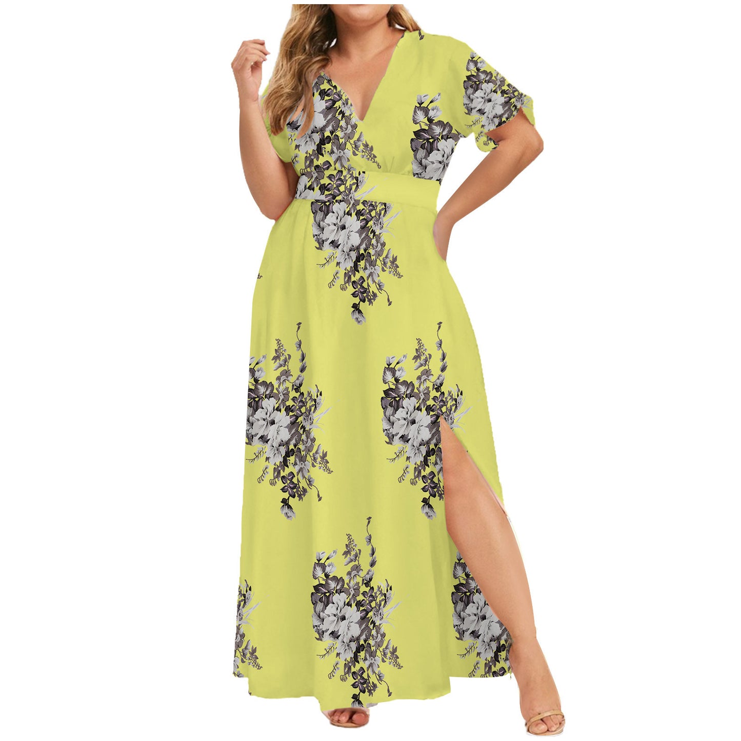 Robe d'Été Fleurie Femme à Manches Courtes – Style Européen Élégant