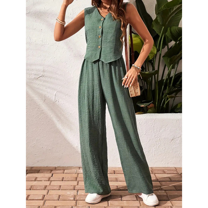 Ensemble Femme 2 Pièces – Blazer Court & Pantalon Large Chic Été 2025