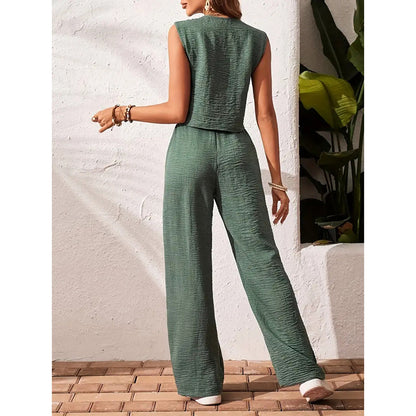 Ensemble Femme 2 Pièces – Blazer Court & Pantalon Large Chic Été 2025
