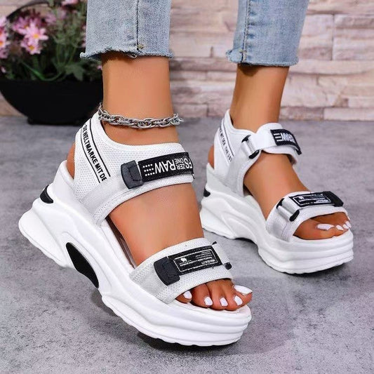 Sandales Compensées Femme – Style Sport de Plage avec Velcro & Bout Ouvert