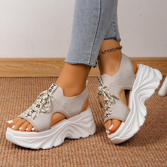 Sandales Femme à Talon Moyen – Style Sport Chic à Lacets & Mesh Respirant
