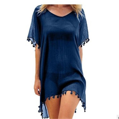 Robe Tunique de Plage Femme – Ample, Légère et Élégante avec Pompons