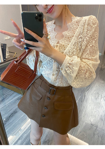 Blouse Élégante Femme en Dentelle – Style Coréen Chic