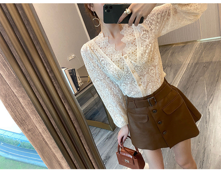 Blouse Élégante Femme en Dentelle – Style Coréen Chic