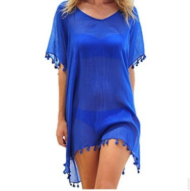 Robe Tunique de Plage Femme – Ample, Légère et Élégante avec Pompons