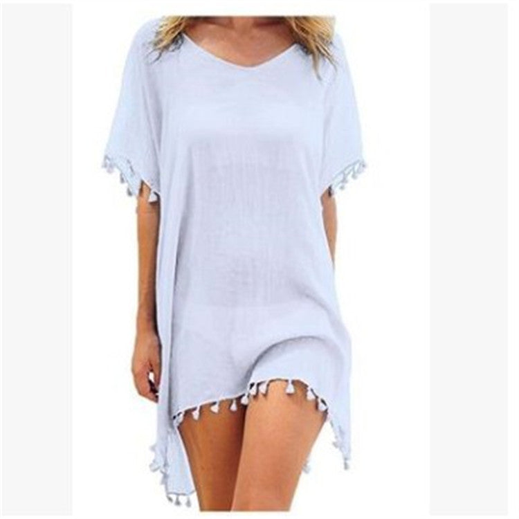 Robe Tunique de Plage Femme – Ample, Légère et Élégante avec Pompons