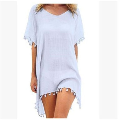 Robe Tunique de Plage Femme – Ample, Légère et Élégante avec Pompons