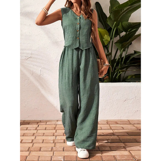 Ensemble Femme 2 Pièces – Blazer Court & Pantalon Large Chic Été 2025