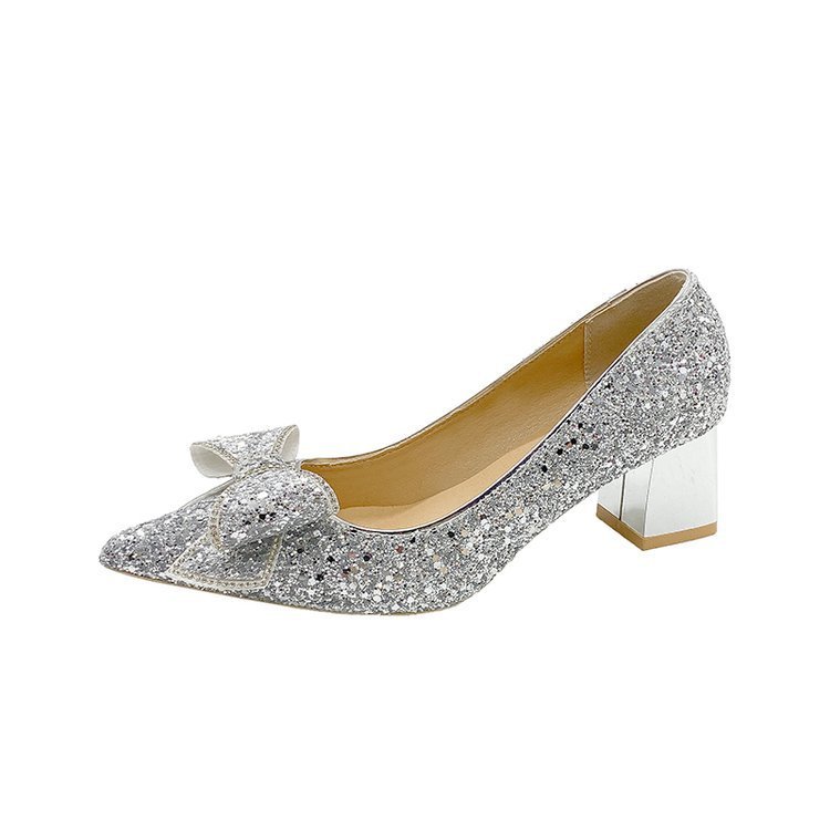 Escarpins Femme à Paillettes – Talon Épais, Bout Pointu & Style Xiuhe Mariage