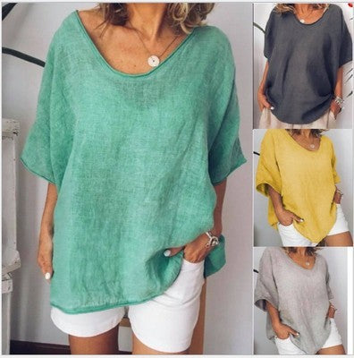 T-shirt Femme Oversize d’Été à Manches Courtes en Lin et Coton