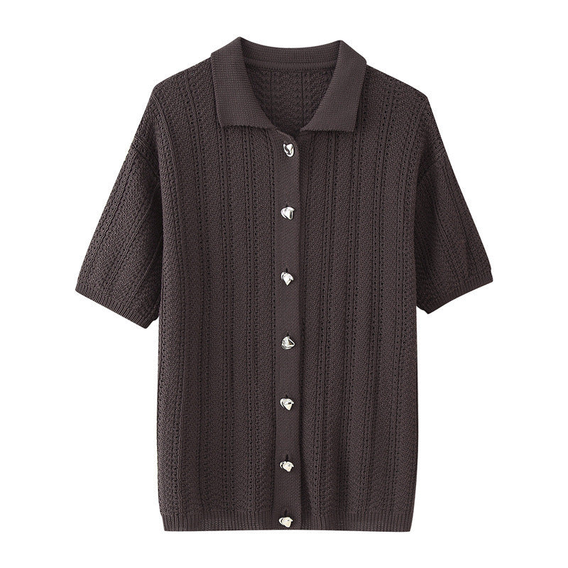 Ensemble Femme 2 Pièces Tricoté – Haut à Col Chemise & Pantalon Droit Slim