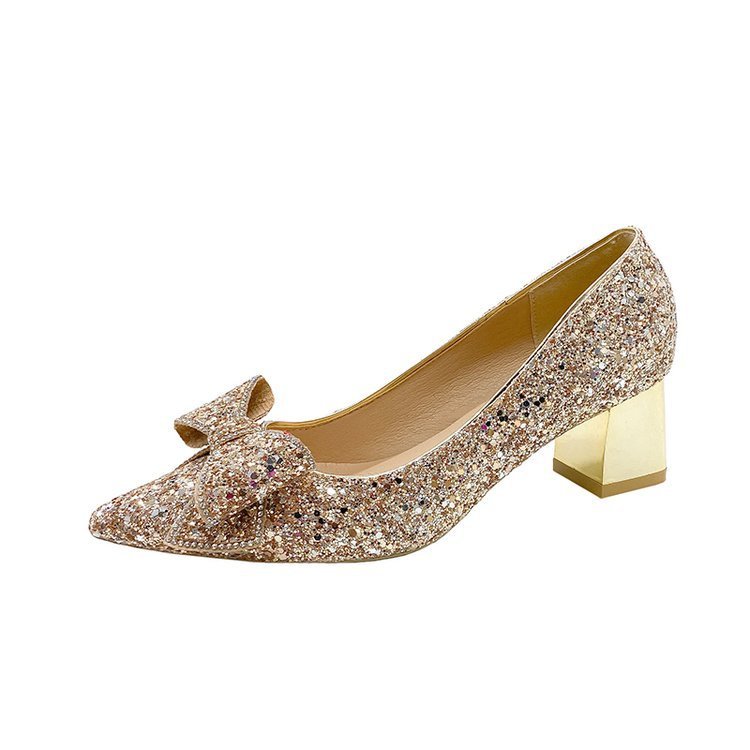 Escarpins Femme à Paillettes – Talon Épais, Bout Pointu & Style Xiuhe Mariage