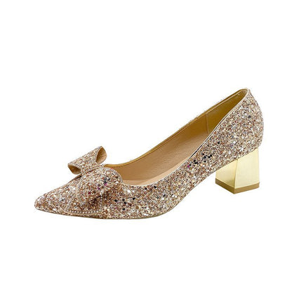 Escarpins Femme à Paillettes – Talon Épais, Bout Pointu & Style Xiuhe Mariage