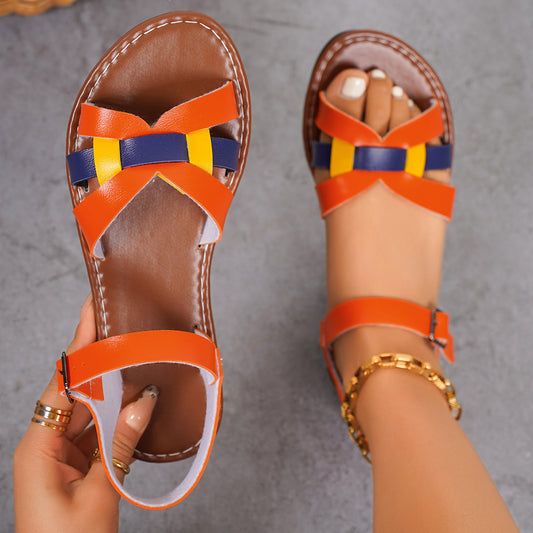 Sandales Femme Orange à Boucle – Style Européen & Américain Confort Été
