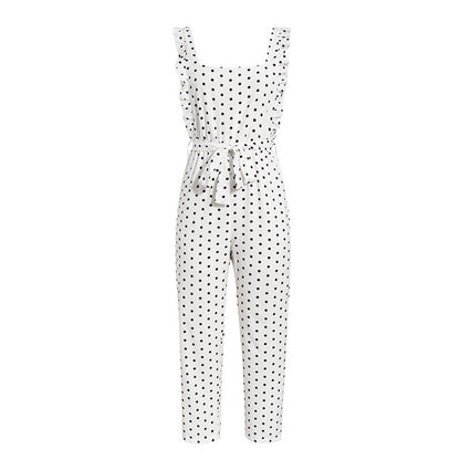 Design Sense Chiffon Jumpsuit - Combinaison Sans Manches à Pois pour Femme